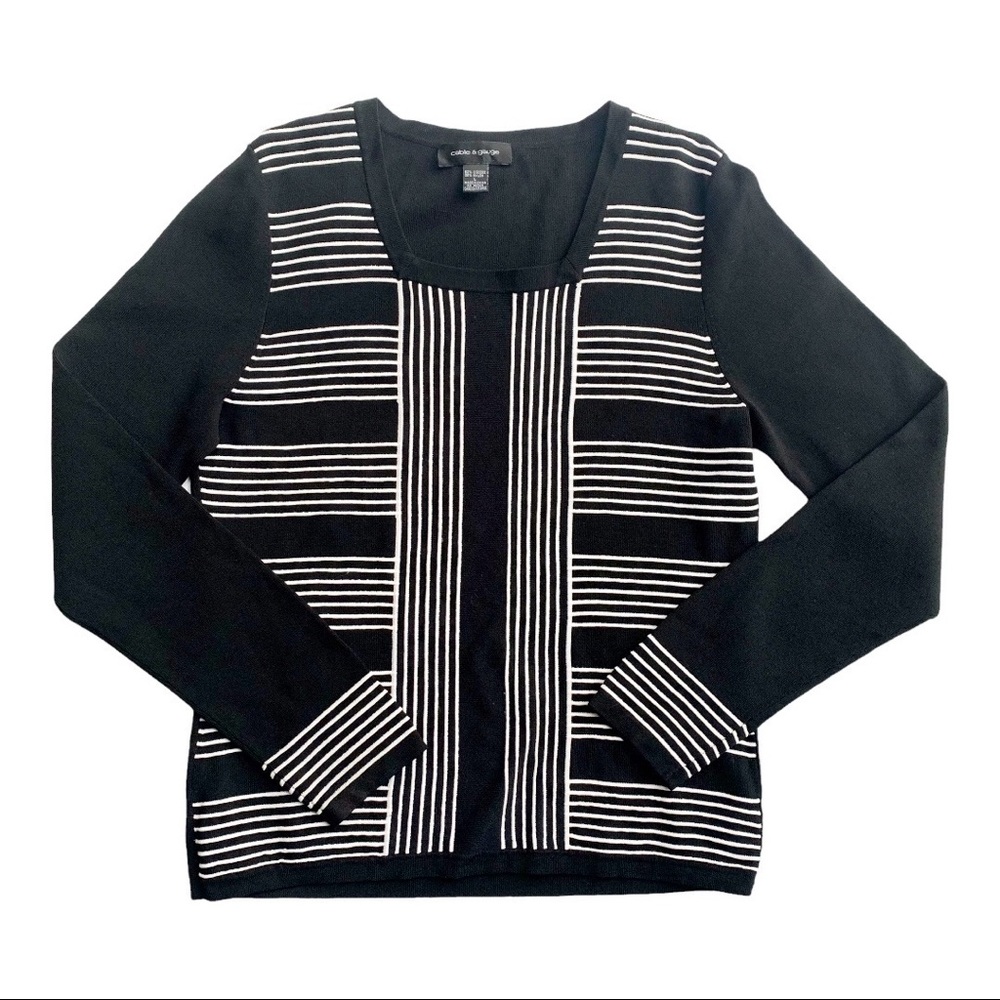 Cabel & Gauge Black & White Square Neck Top Large